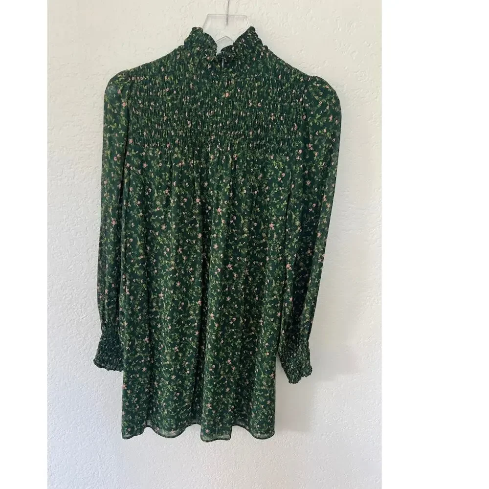Reformation Brandi Mock Neck Mini Dress S in Coriander Green Floral - Picture 4 of 13
